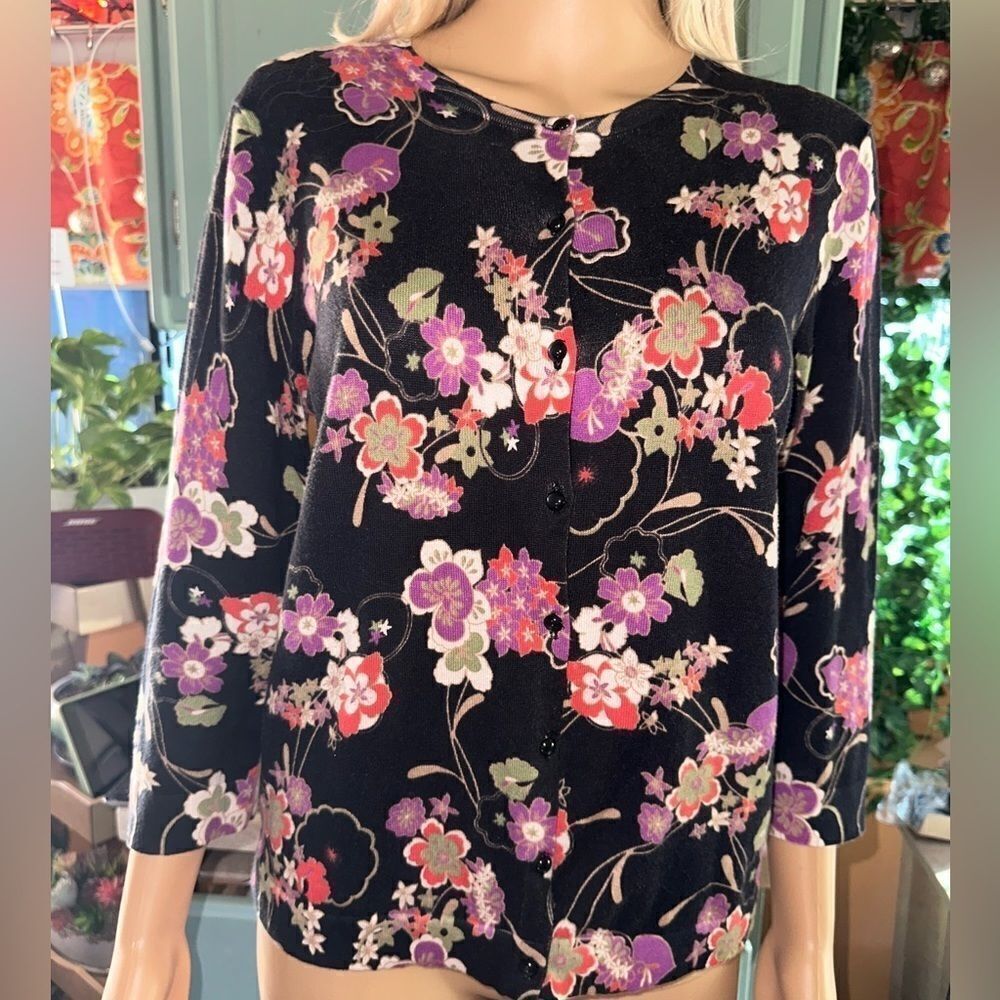 Ann Taylor Loft Floral Multi Color Cardigan sz M
